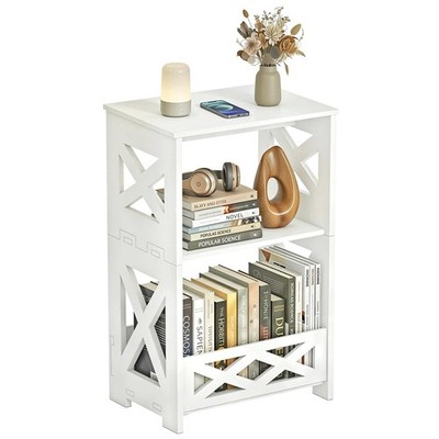 BYFU White Side Table, Small End Table with 3 Tier Lower Basket, 