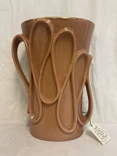 Vintage Pink/Brown & Green Interior Glaze Red Wing Ribbon Design Ceramic Pottery