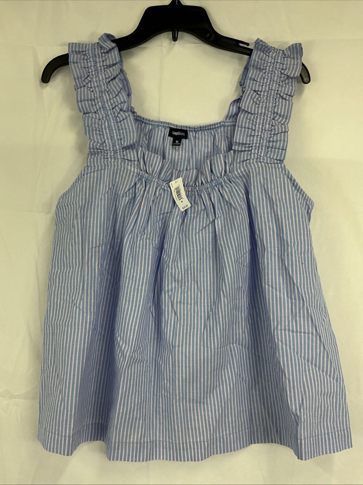 NWT GAP Women’s Medium 100% Cotton Ruffle Poplin PJ Top Blue & Pink Stripes