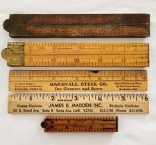 Lot of 5 Vintage Stanley No. 69 No. 11 Wooden & Brass Boxwood Rulers Advertising