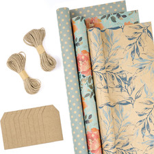 Spring Wrapping Paper Rolls 3PCS 43cm x 3m Each Jute String Gift Tags Included