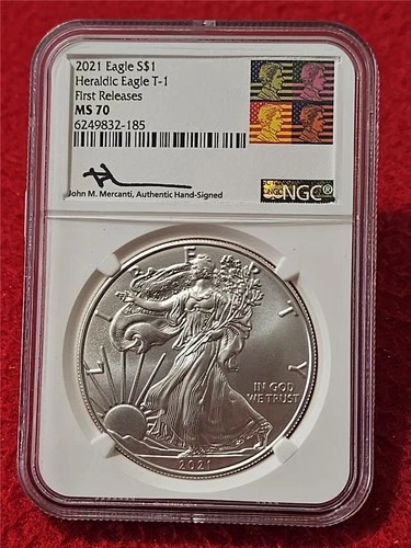 2021 Silver Heraldic Eagle T-1 S$1 DOLLAR FIRST RELEASES NGC MS 70       #T1197