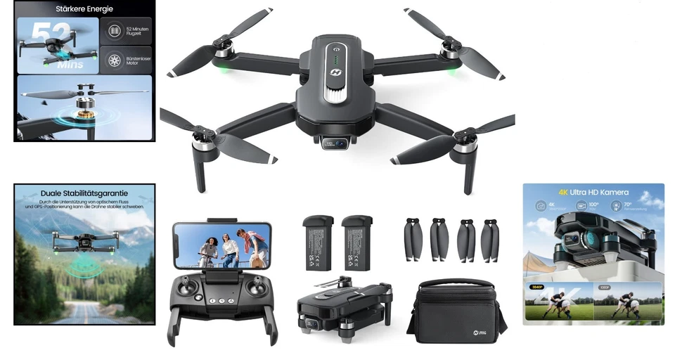 GPS Drohne 4K Kamera FPV Follow Me Rückkehr 52 Min Flugzeit leicht - Bild 2 von 4