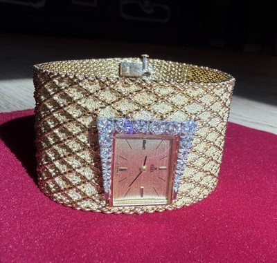 Vintage Ebel 18K Gold 1.6CT Diamond Mesh Cuff Watch Swiss Mechanical Manual Wind