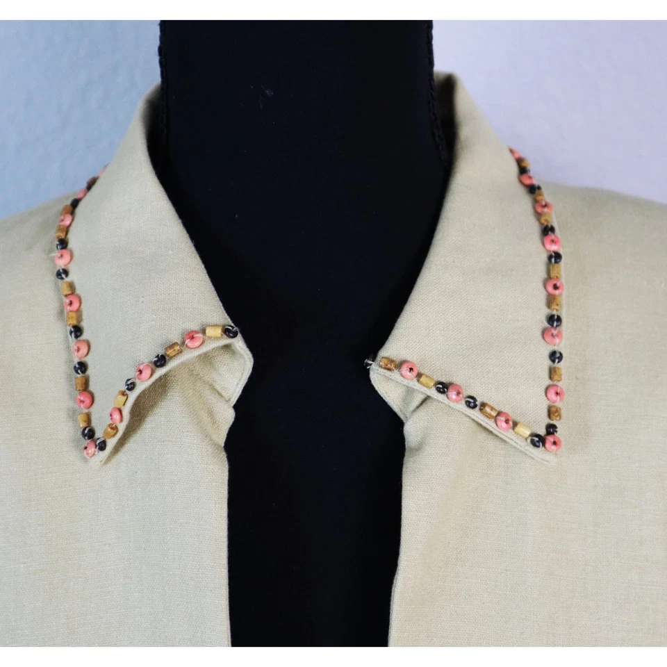 Conjunto de Traje Falda Mezcla LINO JH Collectibles 3 Piezas Tanque Caqui Cuentas 14P Pequeño Foto 3 de 4