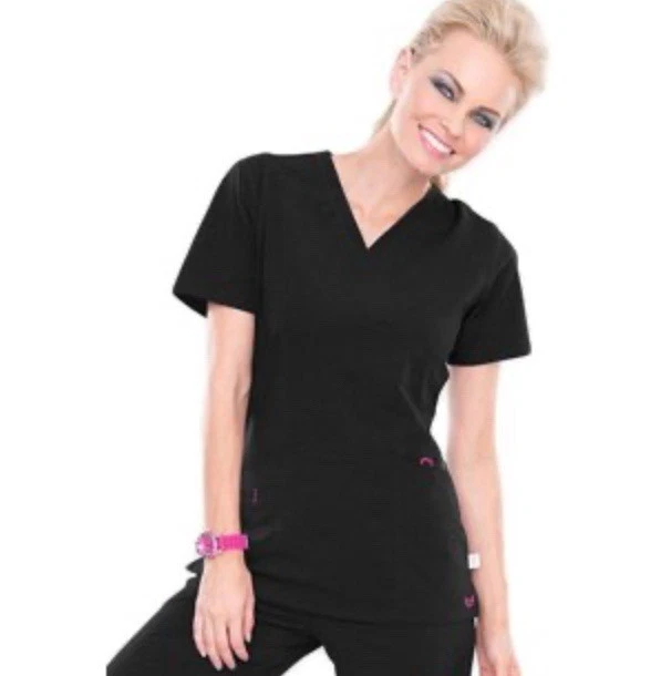 Blusa Médica Ajustada Smitten para Mujer. Acentos en Negro y Rosa. Ver otros anuncios de Smitten Foto 3 de 4