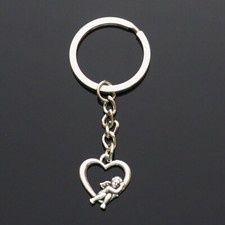 Vintage Silver Heart In Love Angel Cupid Charm Pendant Keychain Key Chain