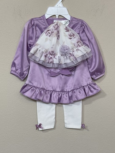FAO Schwartz Baby Girl Ruffle Top Long Sleeve Stretch Pants 3 Piece Set 6M - Picture 3 of 8