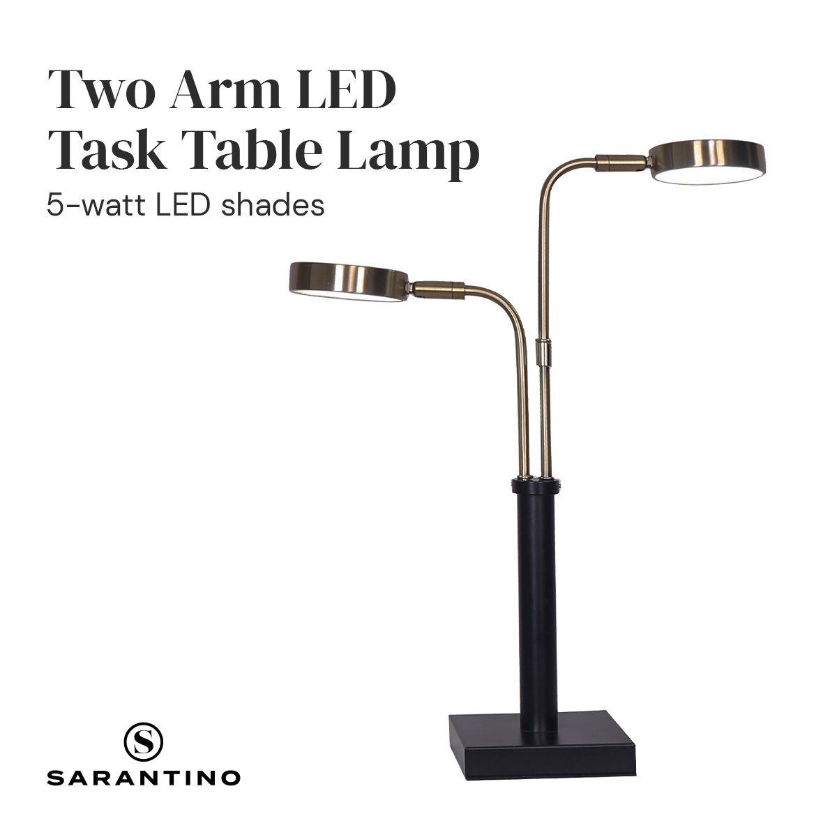 Sarantino LED Metal Table Lamp with 2 Lights Brushed Gold Black Finish - Picture 7 of 10