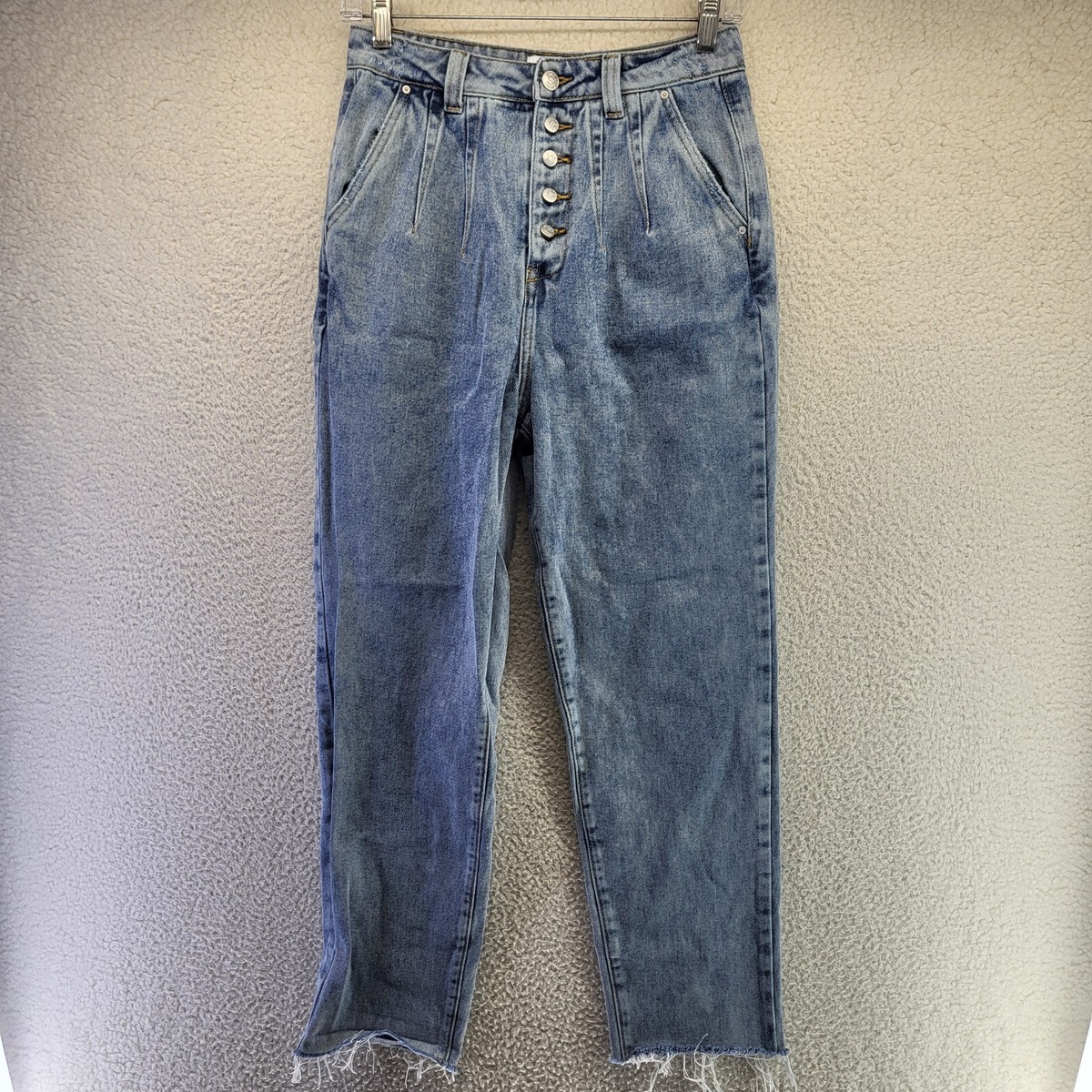Simple Society Button Fly Mom Jeans Womens 27 Cut Off Blue Denim Pockets