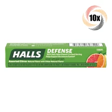 10x Packs HALLS Defense Assorted Citrus Vitamin C Cough Drops | 9 Drops Per Pack