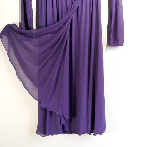 70s Jeri Modes Purple Wrap Top Shirtwaist Ruffle V-Neck Retro - Picture 5 of 7