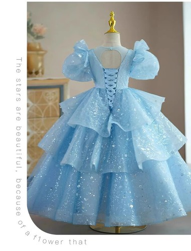 Elegant girl long sequins dressblue performance clothing lace banquet night Gown - Picture 12 of 14