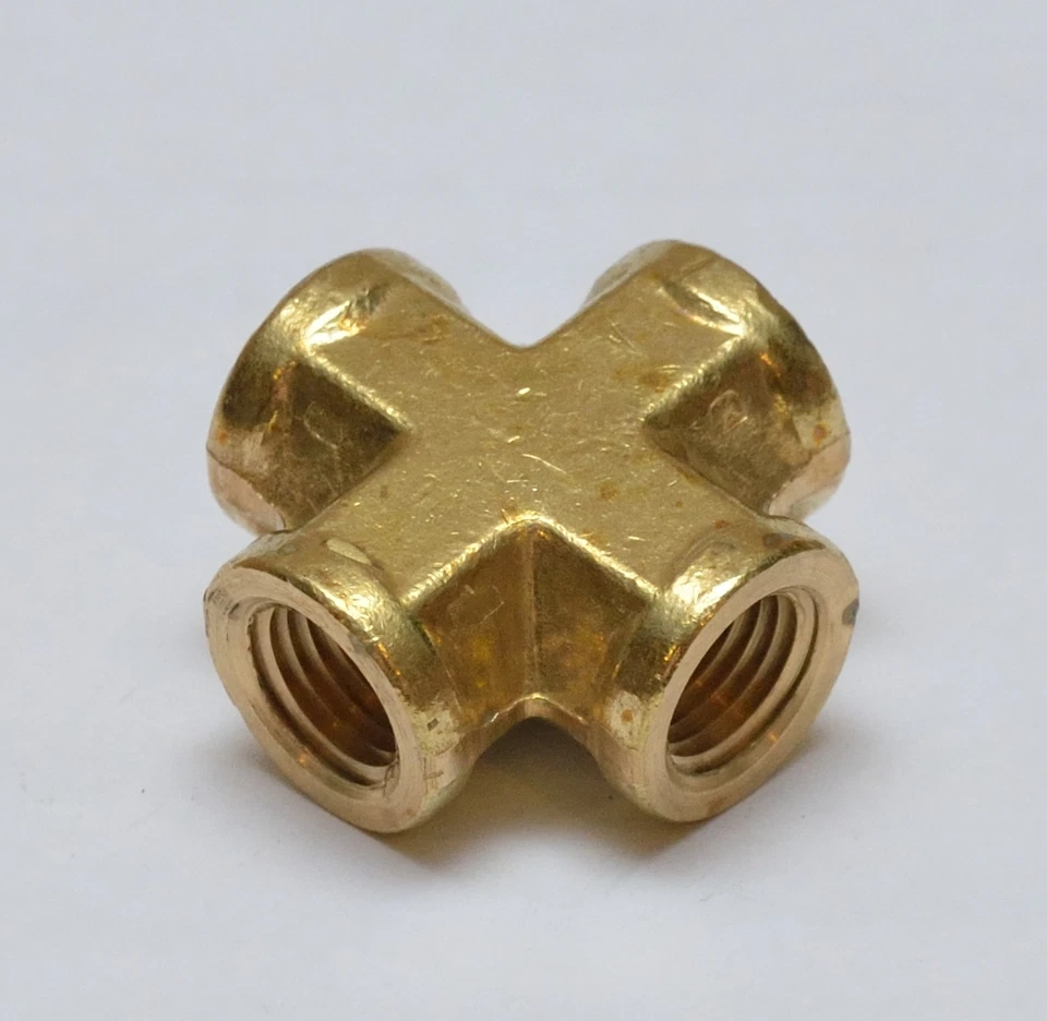 1/4 Female Npt 4 Way Cross Brass Pipe Fitting Vacuum Fuel Air Water Oil 102-B - Image 2 of 4