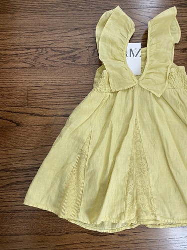 NWT New Zara Girls Toddler Yellow Linen A-Line Swing Ruffle Dress Size 4-5 Years - Picture 7 of 13