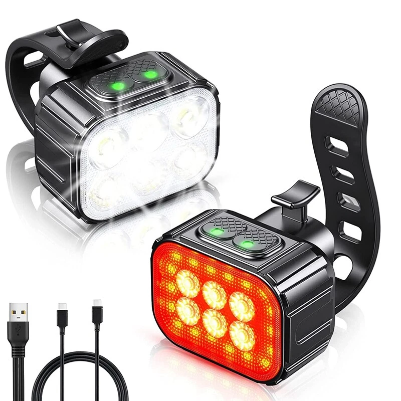 1X Bike USB Rechargeable LED Light Bike Light Set Super Bright for