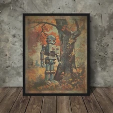 Retro ROBOT Tree Lover Wall Art, Robotic Nature Poster, Cute Sci-fi Droid Decor