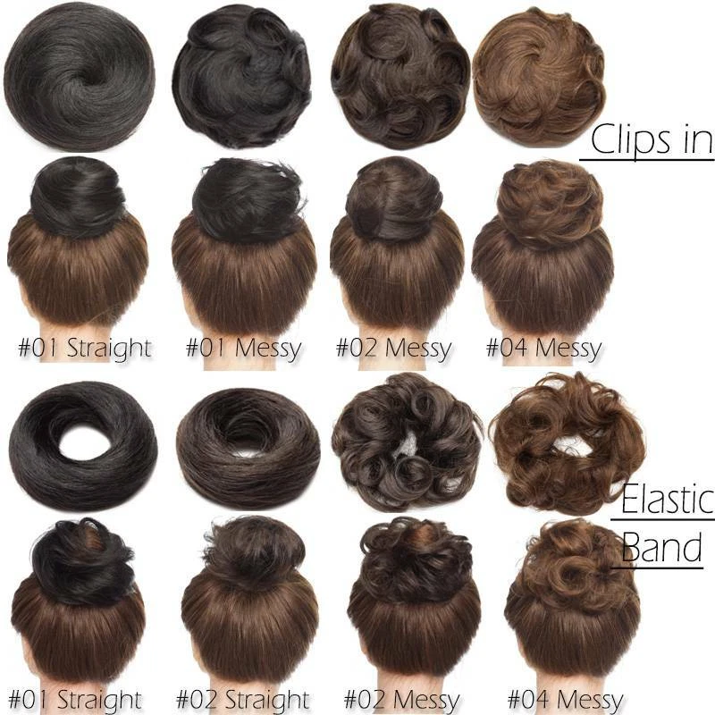 Moño crujiente cola de caballo cabello humano real 100 % Remy banda elástica recta desordenada EE. UU. Foto 4 de 4