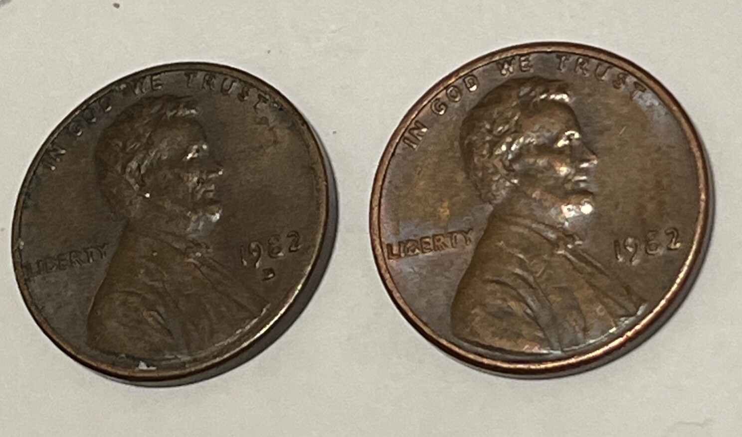 SET Of 2 Rare Lincoln Memorial Cents-1982 And 1982D Zinc Large Date