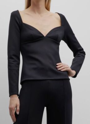 $315 Rosetta Getty Women's Black Sweetheart Long-Sleeve Scuba Top Size M