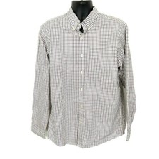 Eddie Bauer Mens L Casual Button Up Shirt White Red Plaid Wrinkle Free Long Slv