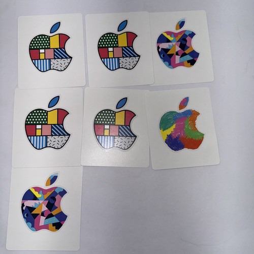Official Apple Logo Decal Stickers | Set of 7 From Gift Cards) Abstract Designs
