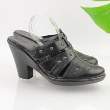 Born Womens Alterna Mules Size 8 Black Leather Block Heel Studded Shoe Cutouts