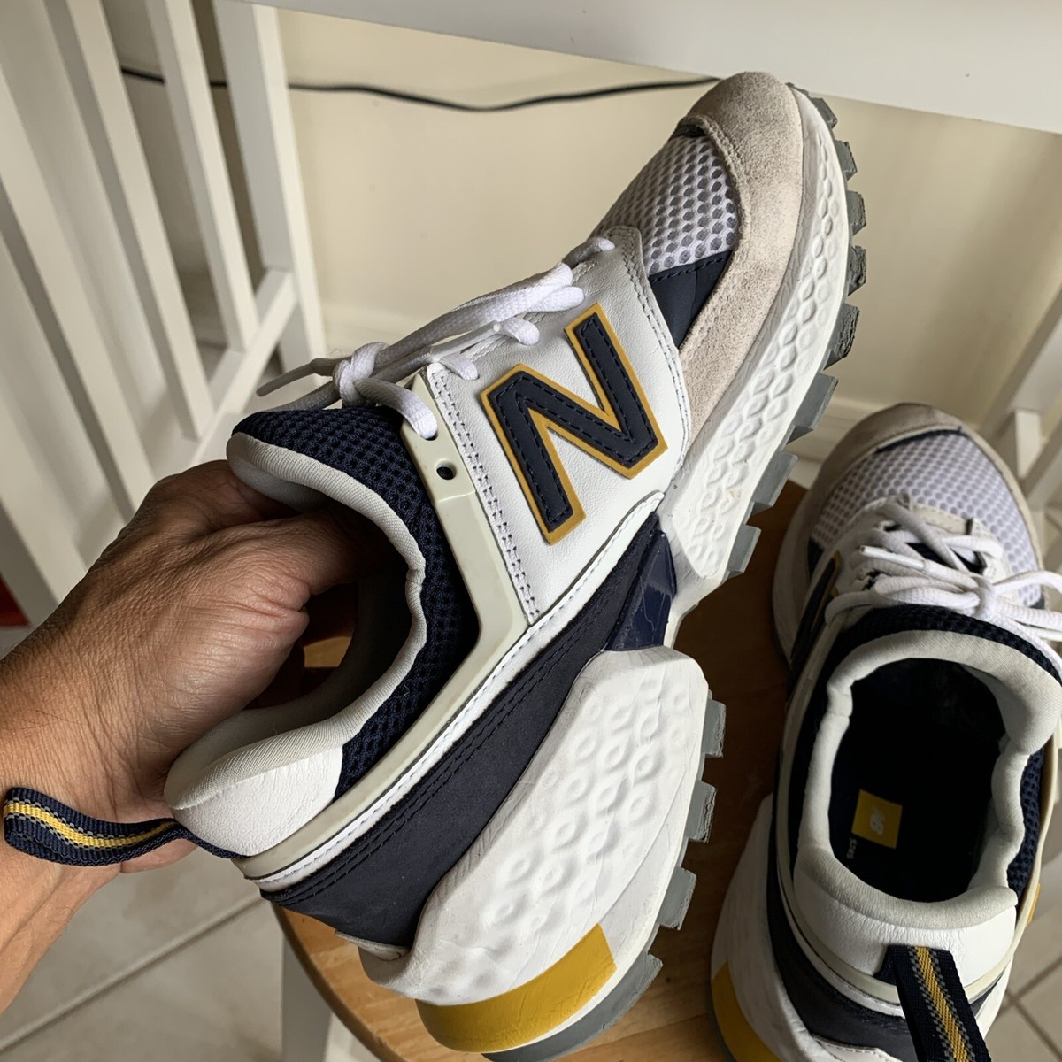 New Balance 574 White Gold Navy Blue Grey Fresh Foam Men's