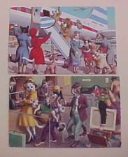 US CATS  GOING VACATION ON MIAU PLANE ON 2 DIFF. PICTURE CARDS MINT