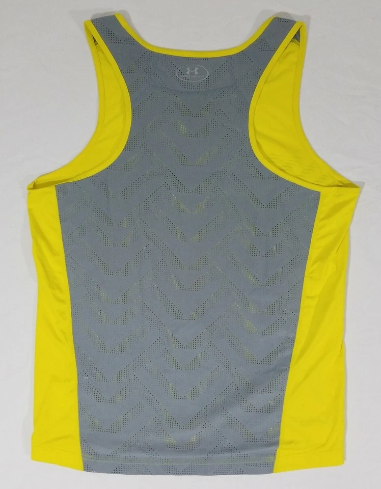 Under Armour Run Armourvent Apollo Running Fitted Tank Top Shirt Mens L Yellow - Image 4 of 4