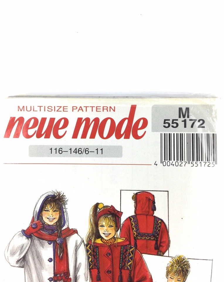 NEW Neue Mode Children Winter Coat Sewing Pattern UNCUT M 55172 6-11 Boys Girls - Image 2 of 4