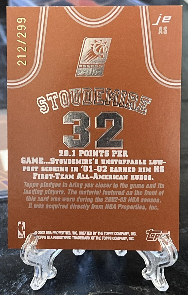 2002-03 Topps JE Game-Worn Jersey Amare Stoudemire RC /299 - Image 2 of 2