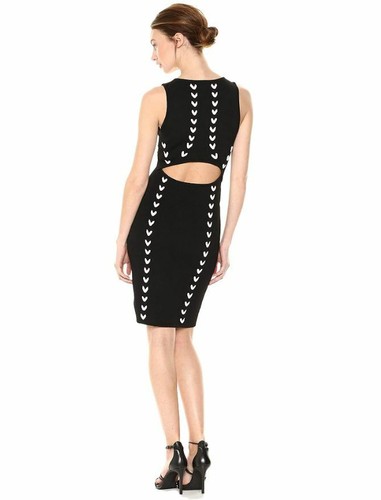 Guess Women’s Jet Black/Pink Sleeveless Jana Contrast Lace Up Dress Bodycon Sz S - Picture 2 of 4