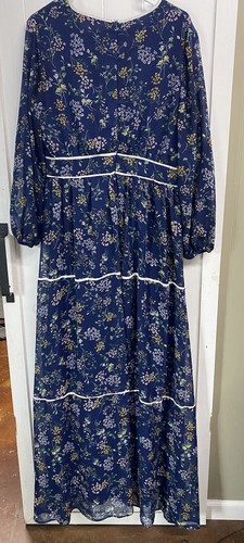 Bohme Dress Women’s XL Blue Floral Maxi Fairy Cottage Garden Gypsy Flowy - Picture 3 of 6