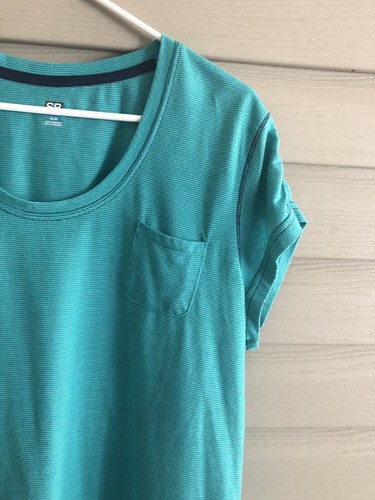 SB Active women's XL kelly green striped short sleeve tee top w/ baby pocket - Picture 11 of 12