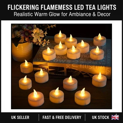 Led Tea Lights Candles LED Flickering Flameless Battery Operated Wedding UK