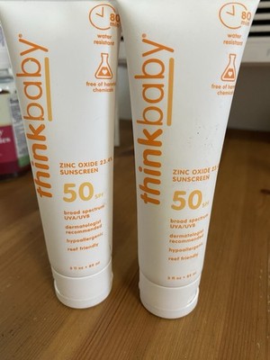 Thinkbaby SPF 50+ Baby Sunscreen Mineralsun Cream Water Resistant 3 oz Lot Of 2