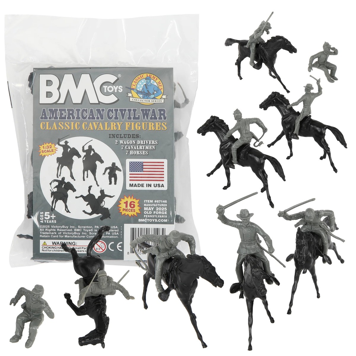 BMC Classic Marx Civil War Cavalry Dark Gray Plastic Soldier