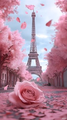Eiffelturm rosa Blüte Rosenbäume Frankreich Wandbild gerahmte Leinwand Bilder