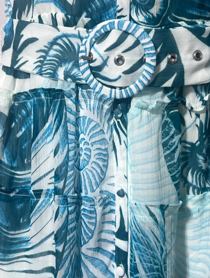 Vestido Camisa Midi White House Black Market SL Blanco Azul Conchas Talla 14 Nuevo con Etiquetas $175 Foto 4 de 4