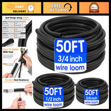 Split Wire Loom Tubing 3/8" 1/2" 3/4" x 50FT - Black Cable Protector Conduit Sle