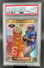 2007 Topps Co-Signers  #86 CALVIN JOHNSON / DREW STANTON Holo Gold Red /50 PSA 8