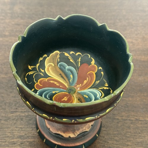 Berit Setalid Painted Wooden Telemark Rosemaling Goblet Bowl Norway Artist Label - Picture 4 of 21