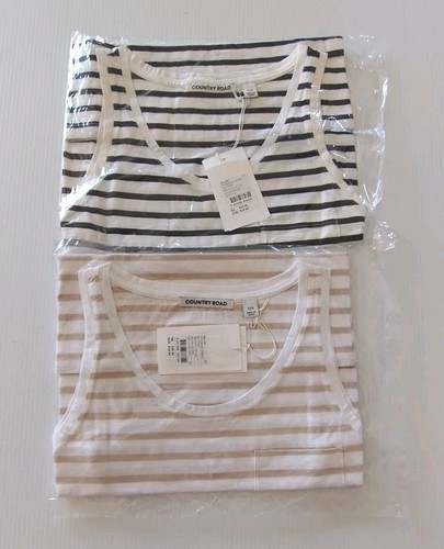 COUNTRY ROAD Cotton Jersey Tank Top BNWT Relax Singlet Size XXS X2 Tshirt Stripe - Picture 2 of 11