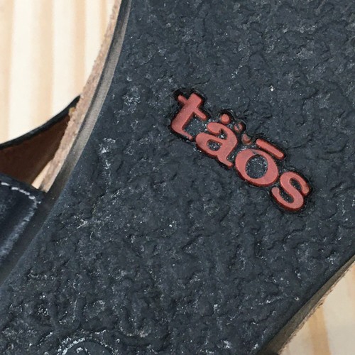 Taos Sandals Womens 6-6.5 Buckle Up Black Leather Ankle Strap Slingback Wedge - Picture 17 of 19