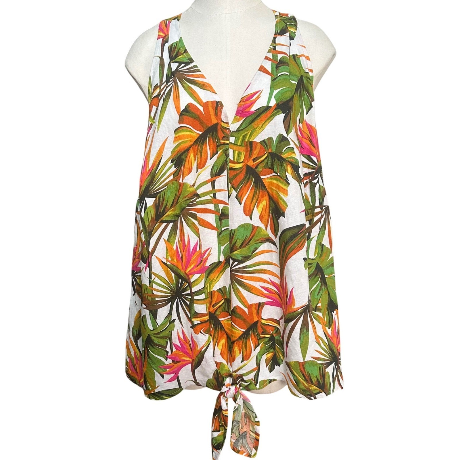 INC International Concepts Halter Top Womens 3X White Tropical Linen Blend Tie