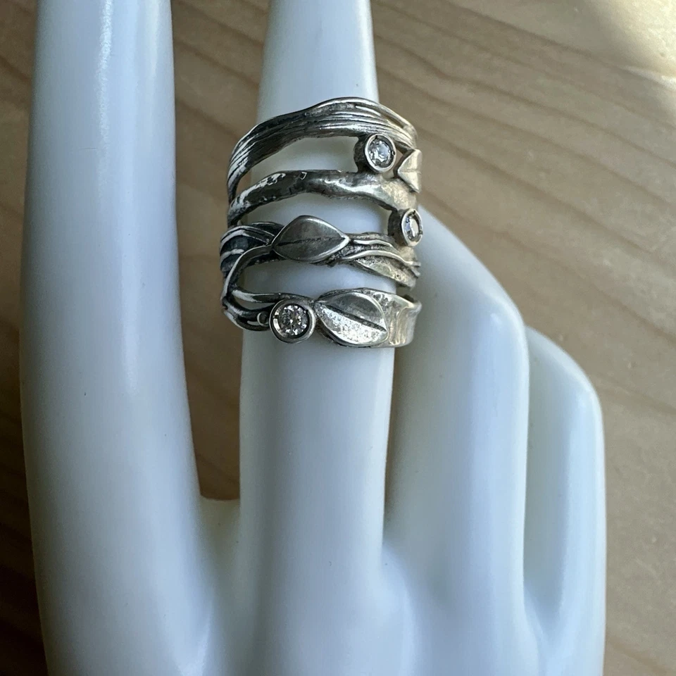 Anillo De Colección Shablool Didae Israel Talla 7 Circonita Cúbica Brutalista 925 Esterlina 7.2g Foto 2 de 4