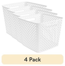  4 pack Cube White Decorative Plastic Storage Basket 13 in x 11 in