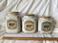 Farmhouse Style Set of 3 Graduated Size Canisters w/Farm Fresh & Cow