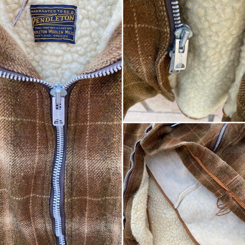Vintage Pendleton Coat Jacket Talon Zipper Plaid Wool Worn Distressed From Wear - Picture 8 of 24